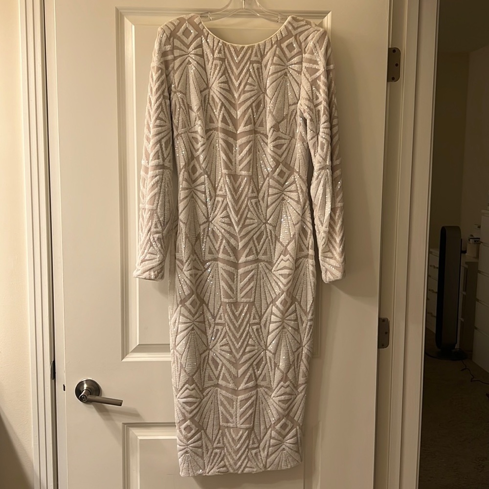 Dress the population white sequin dress
